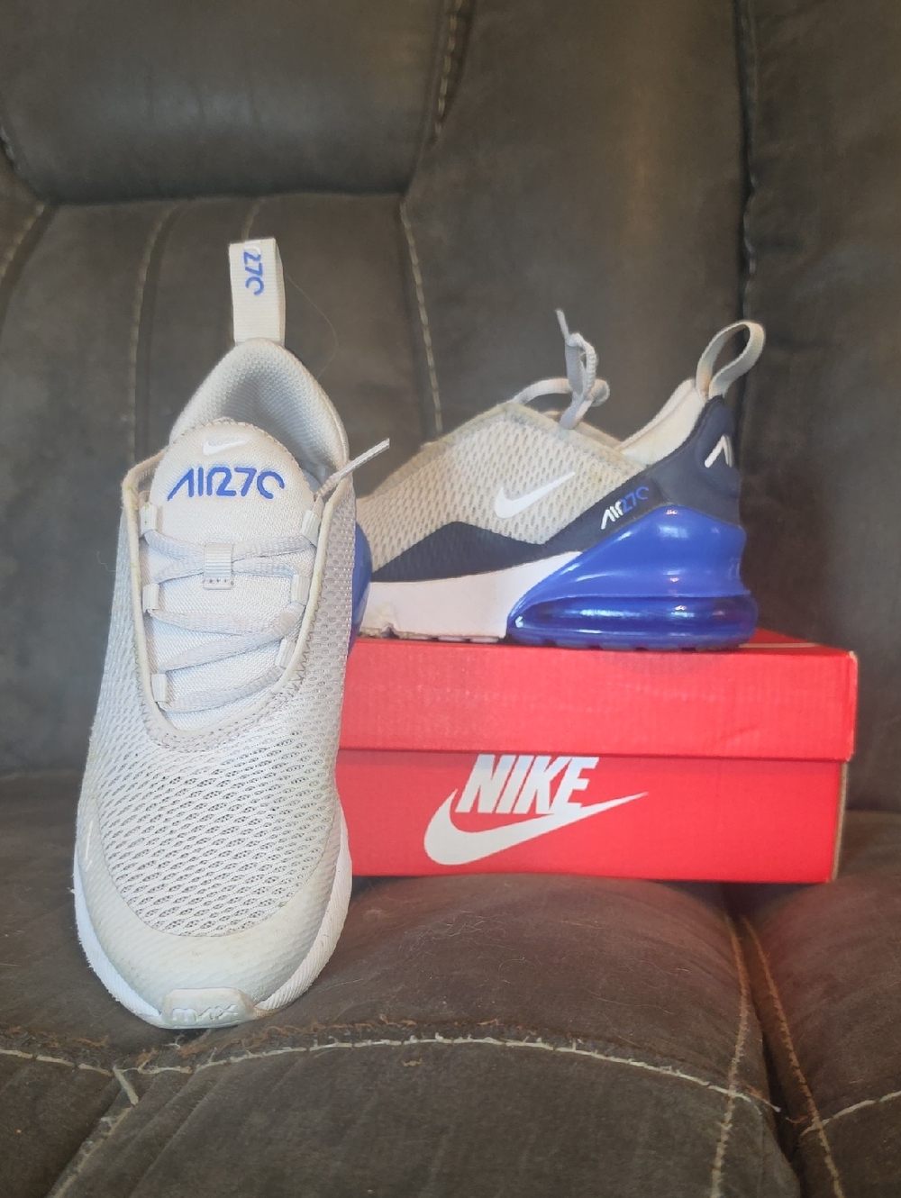 Nike Air Max 270 Sneakers - Light Gray & Royal Blue